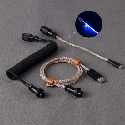 Drop Ship 4.6ft Coiled RGB Light-Emitting Type C USB Cable for Mechanical Gaming Keyboard, GX16 Aviator Connector Luminous Cord